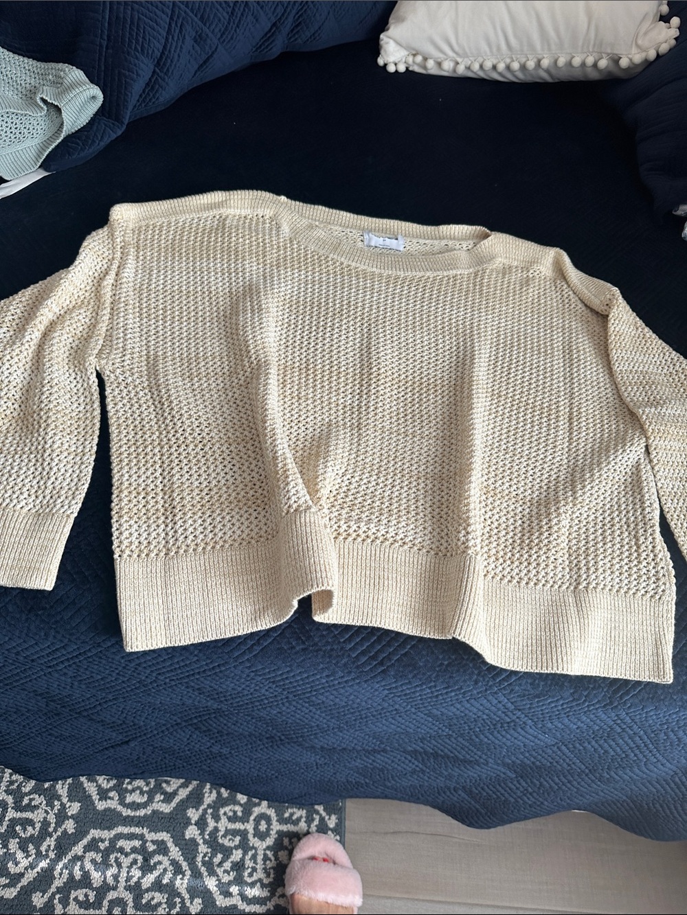 Old Navy Cream Open-Knit Crewneck Sweater